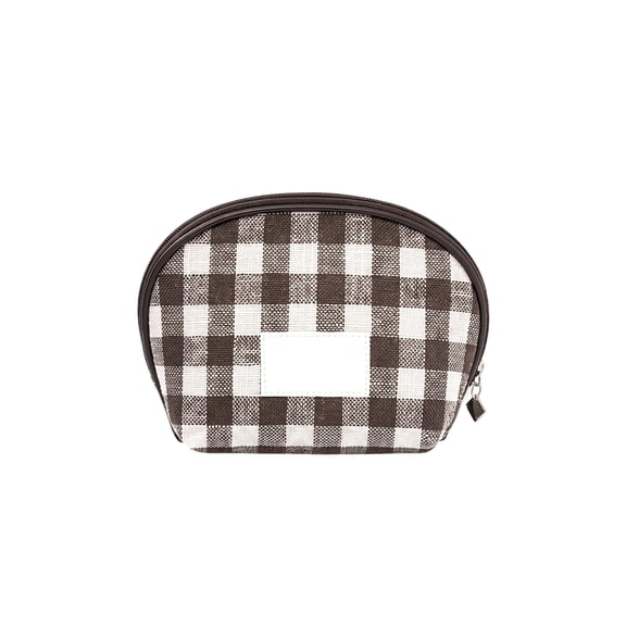 Travel Makeup Bag for Women, Vintage Plaid Canvas Cosmetic Organizer with Handle, Small Portable Toiletry Bag for Daily Use & Weekend Trip