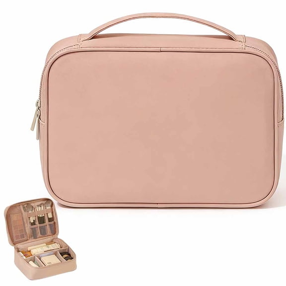 Travel Makeup Bag with Handle & Divider, Portable Cosmetic Case for Women, Large Capacity