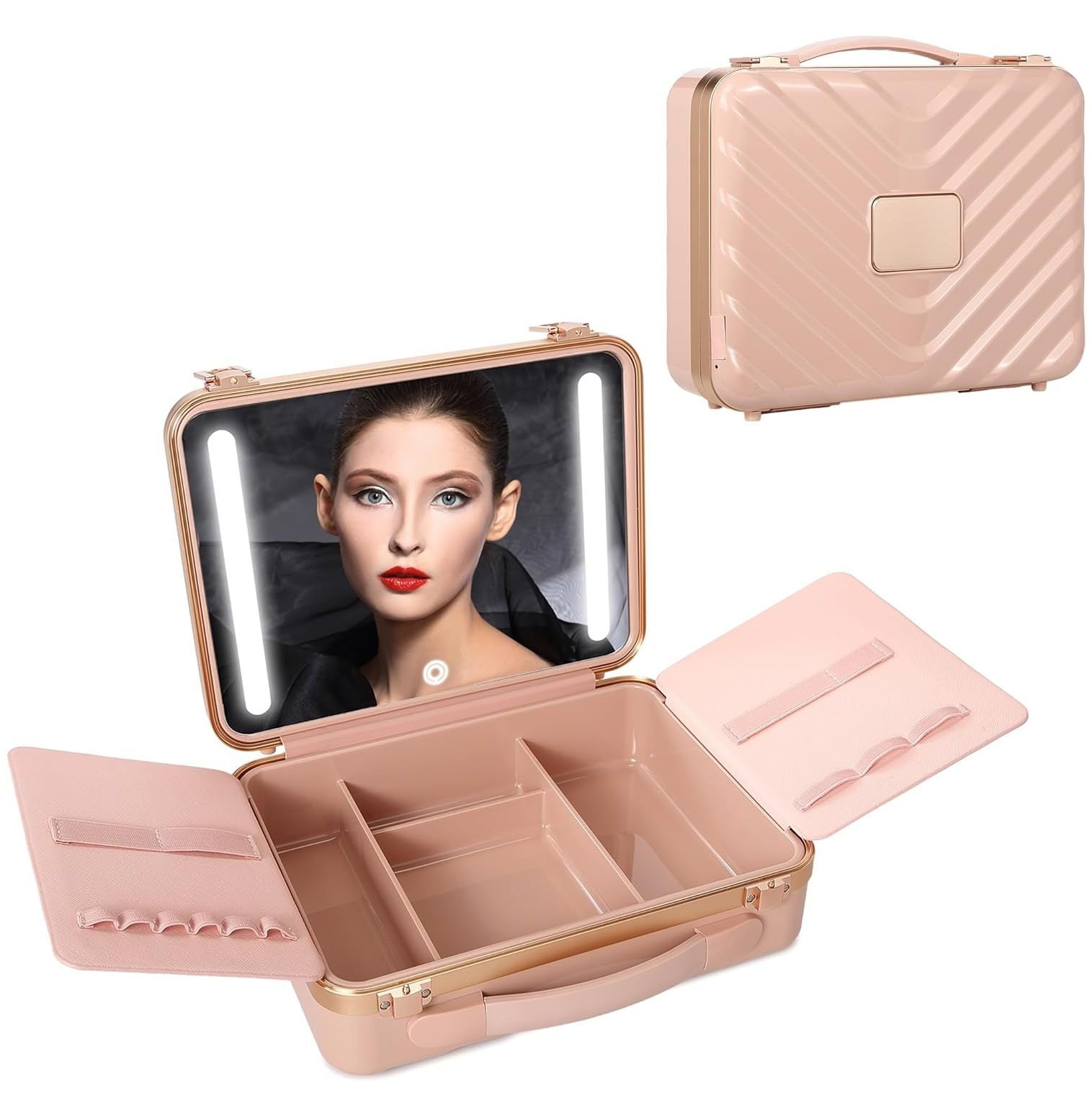 Travel Makeup Bag with LED Mirror, Portable Cosmetic Bag Large Capacity