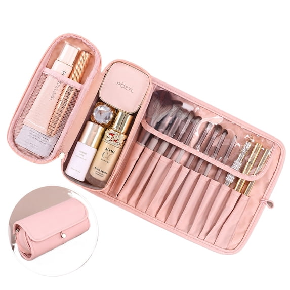 Travel Makeup Brush Holder Bag Roll-Up Cosmetic Organizer Case, Portable Foldable Makeup Storage Bag for Women