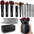 thumbnail image 1 of Travel Makeup Brush Set, 14 count Mini Makeup Brushes for Foundation, , Eyeshadow, Highlight, Contour, Blush & Concealer, Small Makeup Brush Set Purse Size with Case (Black), 1 of 6