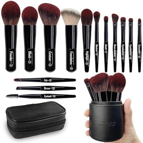 Travel Makeup Brush Set, 14 count Mini Makeup Brushes for Foundation, , Eyeshadow, Highlight, Contour, Blush & Concealer, Small Makeup Brush Set Purse Size with Case (Black)