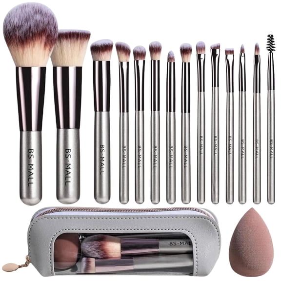 Travel Makeup Brush Set BS-MALL 14 Pcs with 1 Pcs Makeup Sponge Essential Foundation Powder Concealers, Eye Shadows, Blush Makeup Brushes with Travel Makeup Case