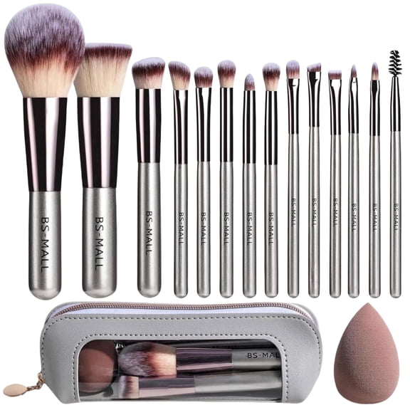 Travel Makeup Brush Set BS-MALL 14 Pcs with 1 Pcs Makeup Sponge Essential Foundation Powder Concealers, Eye Shadows, Blush Makeup Brushes with Travel Makeup Case
