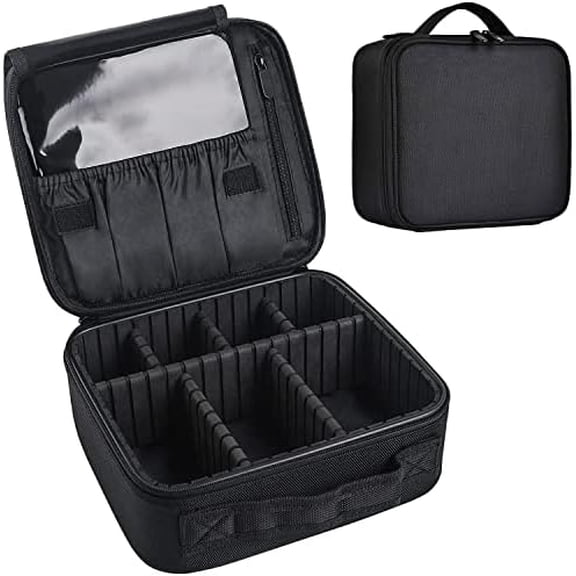 Travel Makeup Case, Cosmetic Train Case Organizer Portable Artist Storage Makeup Bag with Adjustable Dividers for Cosmetics Makeup Brushes Toiletry Jewelry Digital Accessories - Black