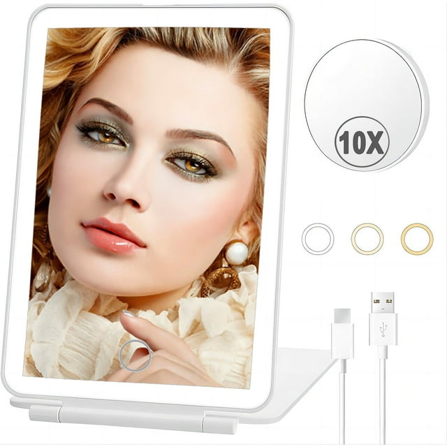 Travel Makeup Mirror with 10X Magnifying Mirror, Vanity Mirror with Led
