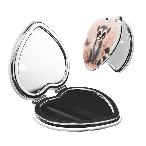 Travel Makeup Mirror 1x 2x Magnification Compact Portable Folding Handheld Mirror For Purse Pocket Handbag 2.6in Heart Shape Cartoon Lemur Blush
