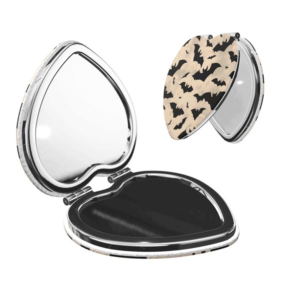 Travel Makeup Mirror 1x 2x Magnification Compact Portable Folding Handheld Mirror For Purse Pocket Handbag 2.6in Heart Shape Flying Bats In The Air