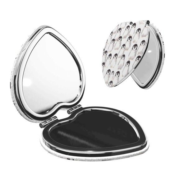 Travel Makeup Mirror 1x 2x Magnification Compact Portable Folding Handheld Mirror For Purse Pocket Handbag 2.6in Heart Shape Little Penguin