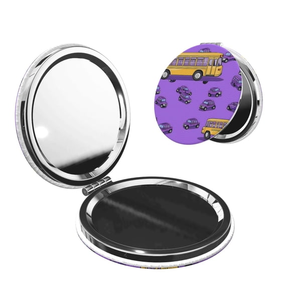 Travel Makeup Mirror 1x 2x Magnification Compact Portable Folding Handheld Mirror For Purse Pocket Handbag 2.6in Round Shape Buses And Cars