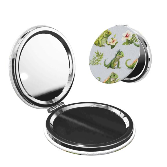 Travel Makeup Mirror 1x 2x Magnification Compact Portable Folding Handheld Mirror For Purse Pocket Handbag 2.6in Round Shape Chameleon