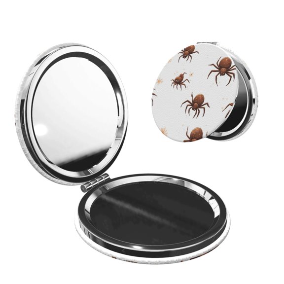 Travel Makeup Mirror 1x 2x Magnification Compact Portable Folding Handheld Mirror For Purse Pocket Handbag 2.6in Round Shape Spider