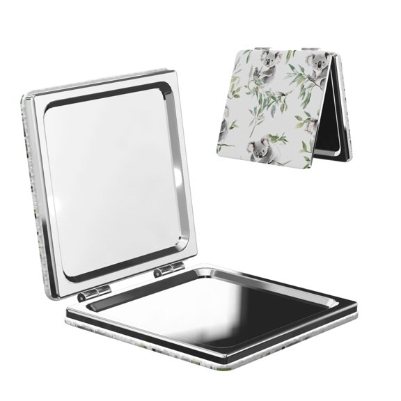 Travel Makeup Mirror 1x 2x Magnification Compact Portable Folding Handheld Mirror For Purse Pocket Handbag 2.6in Square Koala Tree Branches
