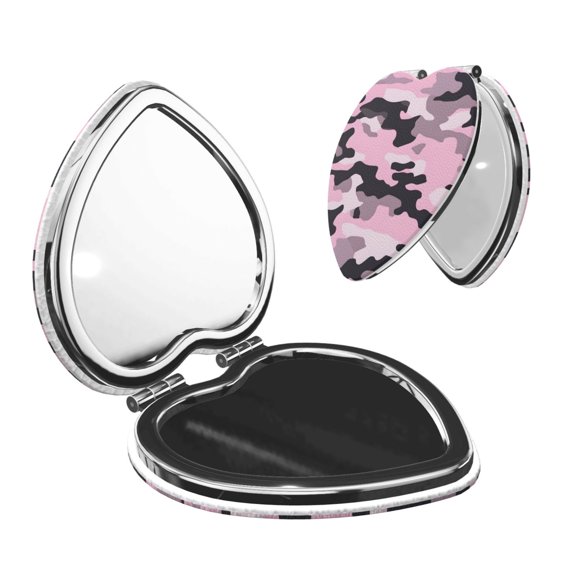 Travel Makeup Mirror 1x 2x Magnification Compact Portable Folding Handheld Mirror For Purse Pocket Handbag 2.6in Heart Shape Texture Military Camouflage Pattern Abstract Pink_4