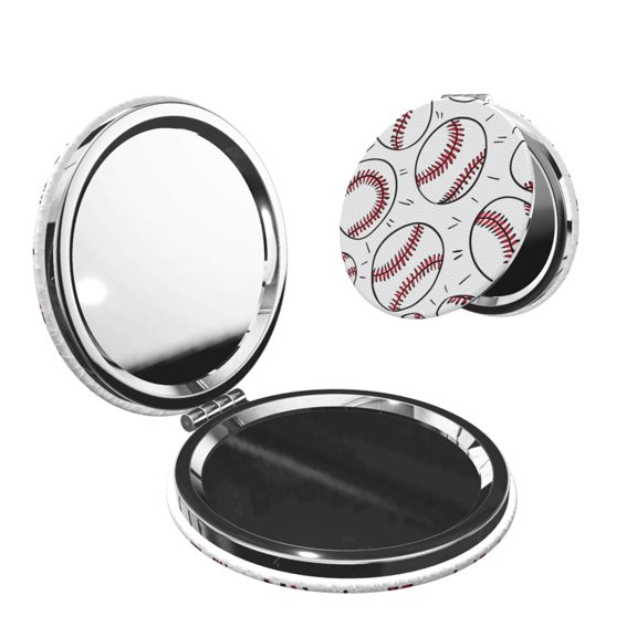 Travel Makeup Mirror 1x 2x Magnification Compact Portable Folding Handheld Mirror For Purse Pocket Handbag 2.6in Round Shape Baseball Theme Sporty Dynamic Style (2)