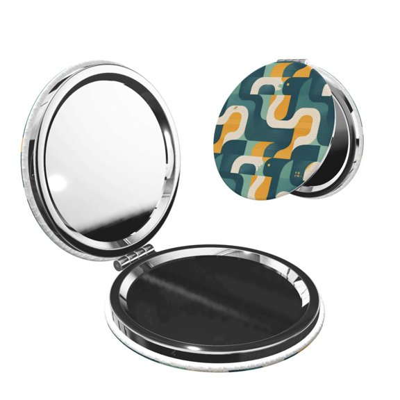 Travel Makeup Mirror 1x 2x Magnification Compact Portable Folding Handheld Mirror For Purse Pocket Handbag 2.6in Round Shape Snake Print Style Slateblue_1