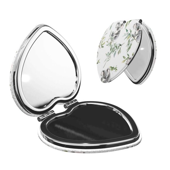 Travel Makeup Mirror 1x/2x Magnification Compact Portable For Handbag Purse Pocket 2.6in Folding Handheld Mirror Heart Shape Koala Tree Branches