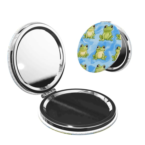 Travel Makeup Mirror 1x/2x Magnification Compact Portable For Handbag Purse Pocket 2.6in Folding Handheld Mirror Round Shape Cute Sitting Frog