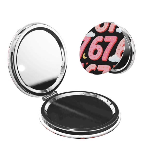 Travel Makeup Mirror 1x/2x Magnification Compact Portable For Handbag Purse Pocket 2.6in Folding Handheld Mirror Round Shape Number 67 Moon Cloud