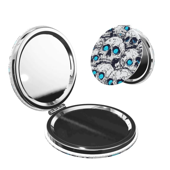 Travel Makeup Mirror 1x/2x Magnification Compact Portable For Handbag Purse Pocket 2.6in Folding Handheld Mirror Round Shape Skull Blue Eyes