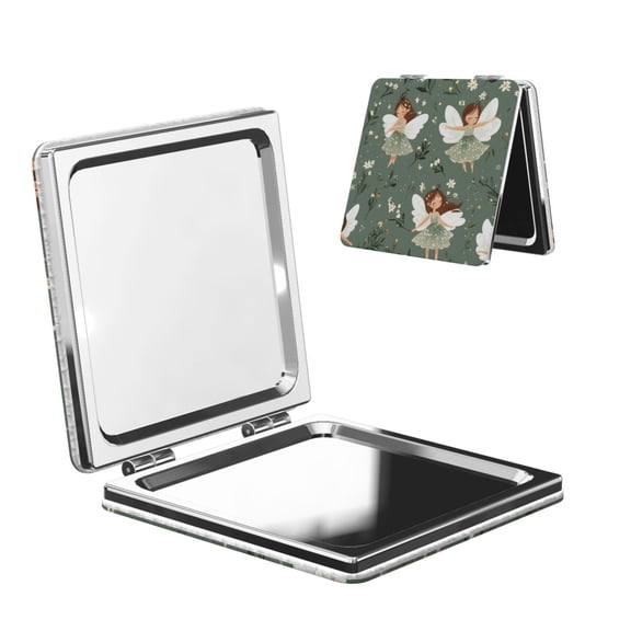 Travel Makeup Mirror 1x/2x Magnification Compact Portable For Handbag Purse Pocket 2.6in Folding Handheld Mirror Square Elf And Flower