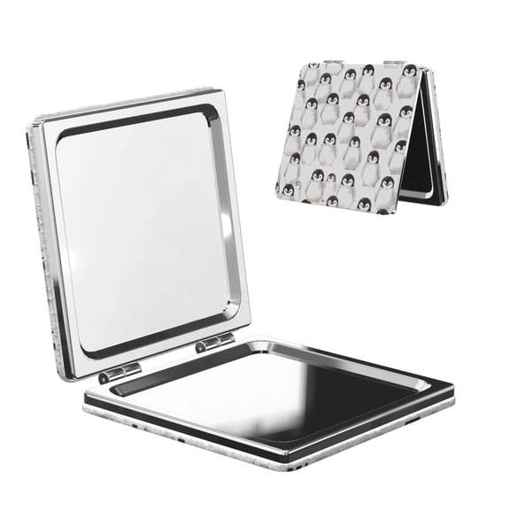 Travel Makeup Mirror 1x/2x Magnification Compact Portable For Handbag Purse Pocket 2.6in Folding Handheld Mirror Square Little Penguin