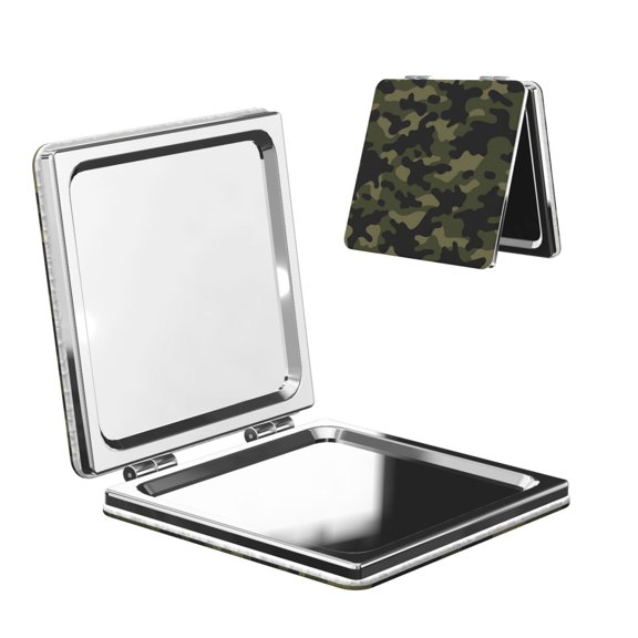 Travel Makeup Mirror 1x/2x Magnification Compact Portable For Handbag Purse Pocket 2.6in Folding Handheld Mirror Square Military Green Camouflage