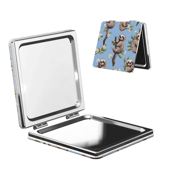 Travel Makeup Mirror 1x/2x Magnification Compact Portable For Handbag Purse Pocket 2.6in Folding Handheld Mirror Square The Sloth Is In The Tree
