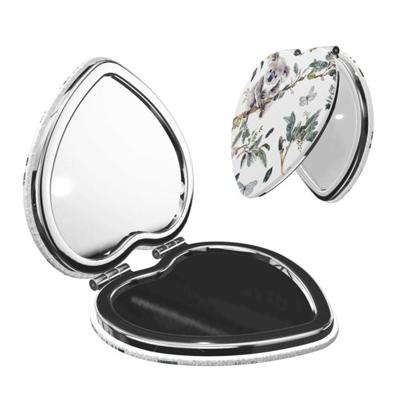 Travel Makeup Mirror 1x/2x Magnification Compact Portable For Handbag Purse Pocket 2.6in Folding Handheld Mirror Heart Shape The Koala Is Hugging A Branch