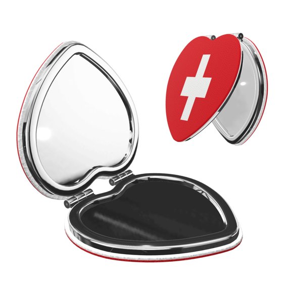 Travel Makeup Mirror 1x/2x Magnification Compact Portable For Handbag Purse Pocket 2.6in Folding Handheld Mirror Heart Shape Switzerland Flag Vector Graphic Rectangle Swiss