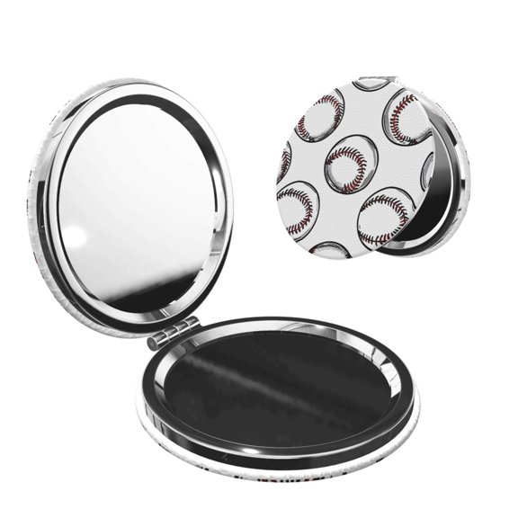 Travel Makeup Mirror 1x/2x Magnification Compact Portable For Handbag Purse Pocket 2.6in Folding Handheld Mirror Round Shape Baseball Theme Sporty Dynamic
