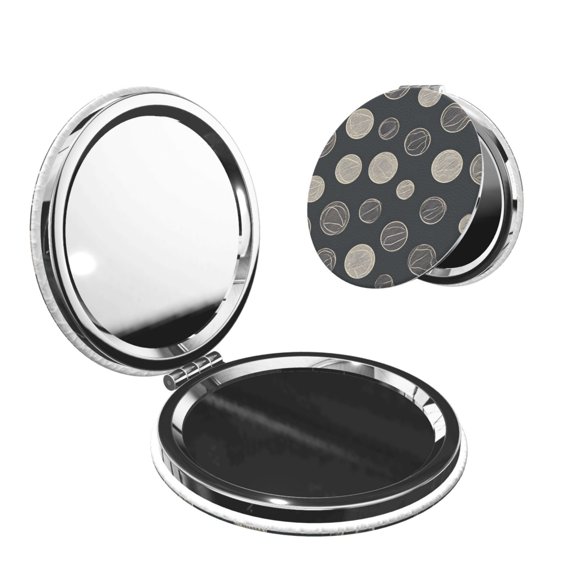 Travel Makeup Mirror 1x/2x Magnification Compact Portable For Handbag Purse Pocket 2.6in Folding Handheld Mirror Round Shape Basketball Sporty Minimalist Design