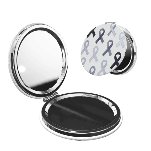 Travel Makeup Mirror 1x/2x Magnification Compact Portable For Handbag Purse Pocket 2.6in Folding Handheld Mirror Round Shape Cancer Awareness Ribbon Pattern - Grayscale Modern
