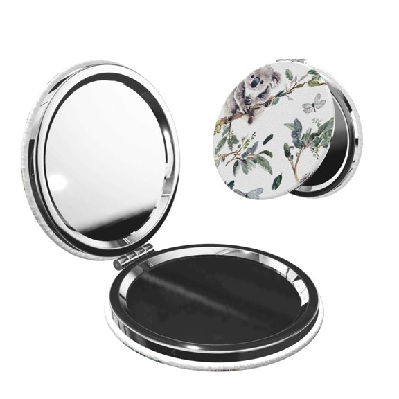 Travel Makeup Mirror 1x/2x Magnification Compact Portable For Handbag Purse Pocket 2.6in Folding Handheld Mirror Round Shape The Koala Is Hugging A Branch