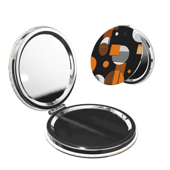 Travel Makeup Mirror 1x/2x Magnification Compact Portable For Handbag Purse Pocket 2.6in Folding Handheld Mirror Round Shape Minimalist Geometric Clean Lines Sporty