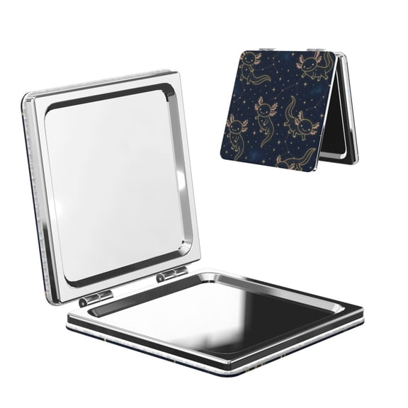 Travel Makeup Mirror 1x/2x Magnification Compact Portable For Handbag Purse Pocket 2.6in Folding Handheld Mirror Square Axolotl Constellations - Deep-Space Cute
