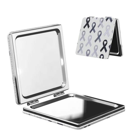 Travel Makeup Mirror 1x/2x Magnification Compact Portable For Handbag Purse Pocket 2.6in Folding Handheld Mirror Square Cancer Awareness Ribbon Pattern - Grayscale Modern