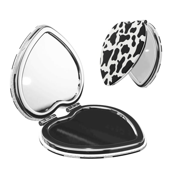 Travel Makeup Mirror 1x/2x Magnification Compact Portable For Handbag Purse Pocket 2.6in Folding Handheld Mirror Heart Shape Simple Cow Print Pattern, Vector Art Style_4