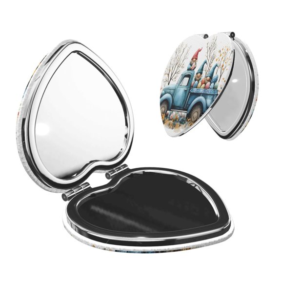 Travel Makeup Mirror 1x/2x Magnification Compact Portable For Handbag Purse Pocket 2.6in Folding Handheld Mirror Heart Shape Easter Gnome Truck