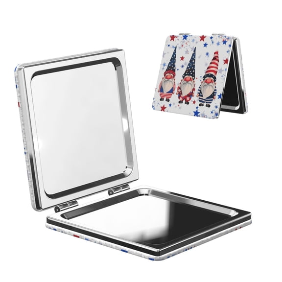 Travel Makeup Mirror 1x/2x Magnification Compact Portable For Handbag Purse Pocket 2.6in Folding Handheld Mirror Square 3 Cute Gnomes