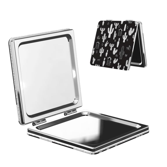 Travel Makeup Mirror 1x/2x Magnification Compact Portable For Handbag Purse Pocket 2.6in Folding Handheld Mirror Square Black Background Of Cactus