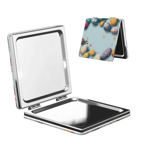 Travel Makeup Mirror 1x/2x Magnification Compact Portable For Handbag Purse Pocket 2.6in Folding Handheld Mirror Square Cute Rabbit Flower Easter