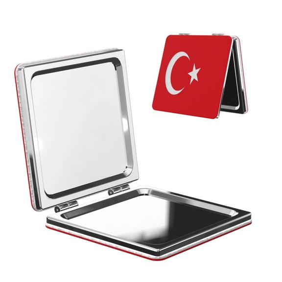 Travel Makeup Mirror 1x/2x Magnification Compact Portable For Handbag Purse Pocket 2.6in Folding Handheld Mirror Square Turkey Flag Turkish Red