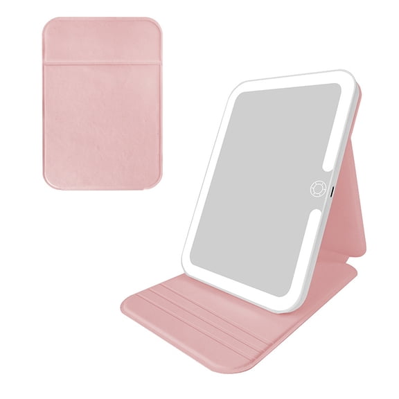 Travel Makeup Mirror with Light, Portable LED Lighted Make Up Mirror with Stand, Folding Light Up Cosmetic Vanity Mirror for Desk, Dimmable Touch Screen, 3-Color Lighting, USB Rechargeable, White