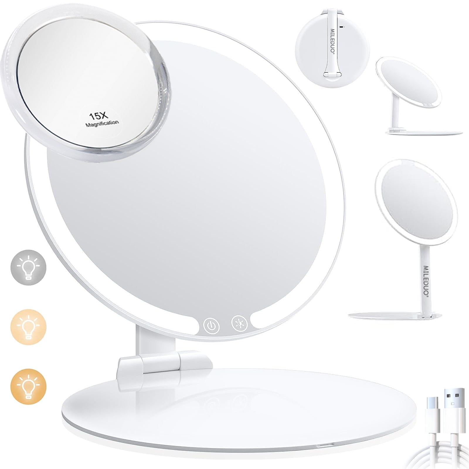 Travel Makeup Mirror with Lights,15X Magnifying Compact Vanity Mirror