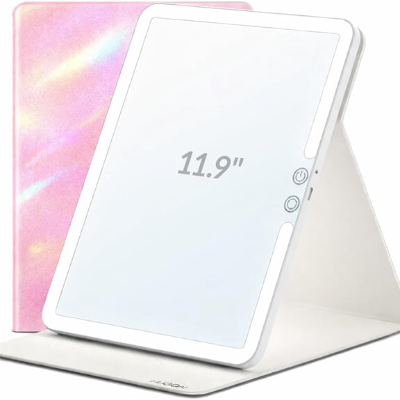 Travel Makeup Mirror with Lights, Lighted Vanity Mirror, 11.9", Iridescent Blush