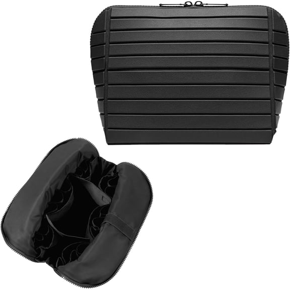 Travel Makeup Organizer Bag with 27 Pockets & Adjustable Dividers, Large Capacity Cosmetic Toiletry Case for Women, Fold-Down Vanity Pouch for Full-Size Bottles and Brushes, 8 x 4.5 x 7 in(Black)