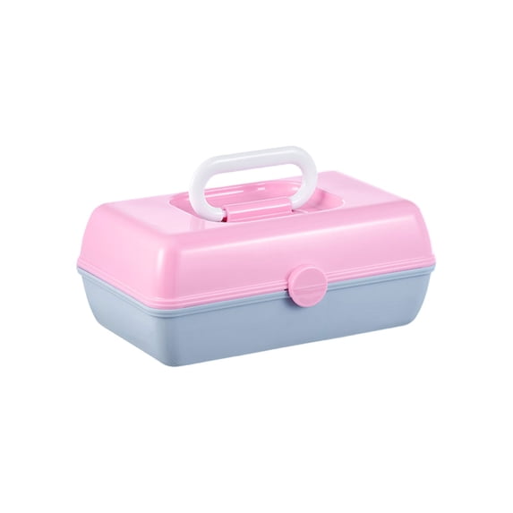 Travel Makeup Organizer Box, Portable Cosmetic Case with Handle, 3-Layer Desktop Storage Bins for Jewelry & Small Items, Dustproof Vanity Organizer