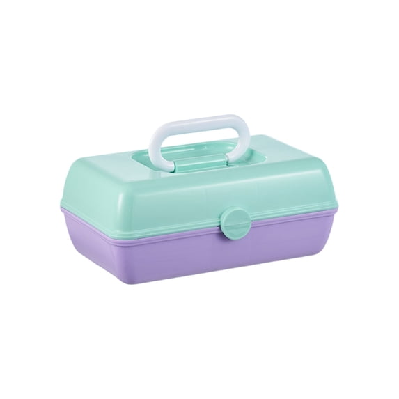 Travel Makeup Organizer Box, Portable Cosmetic Case with Handle, 3-Layer Desktop Storage Bins for Jewelry & Small Items, Dustproof Vanity Organizer