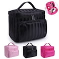 thumbnail image 1 of Travel Makeup Organizer, Foldable Stripe Rhombic Makeup Bag Storage Bag, Large Capacity, Waterproof Travel Cosmetic Case Box, Portable Train Cases for Cosmetics Brushes, Toiletries, Gift for Women, 1 of 4